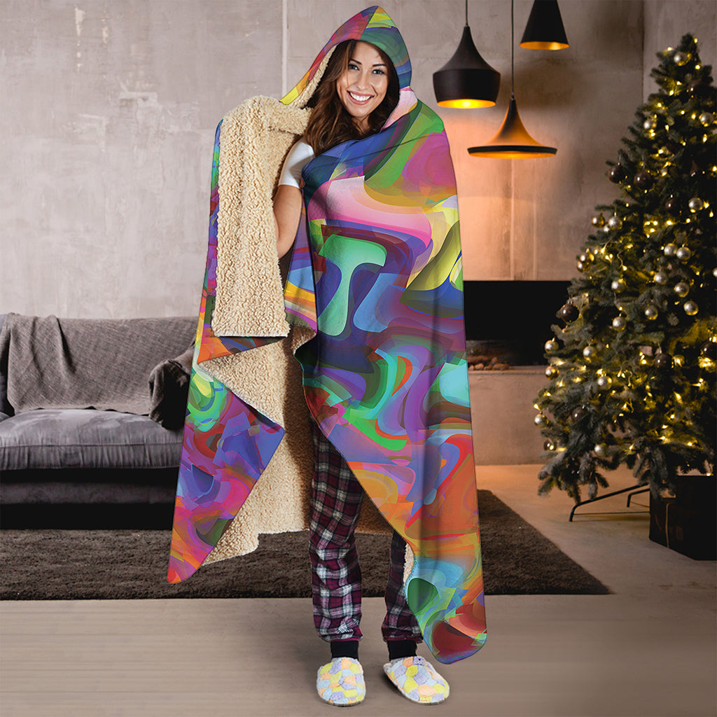 Watercolor Psychedelic Print Hooded Blanket