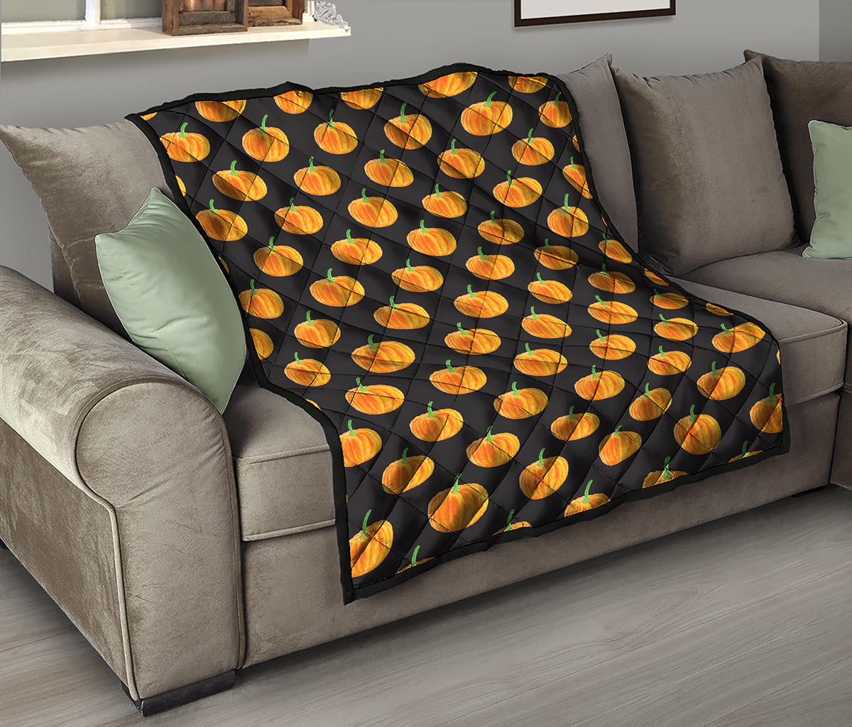 Watercolor Pumpkin Pattern Print Quilt
