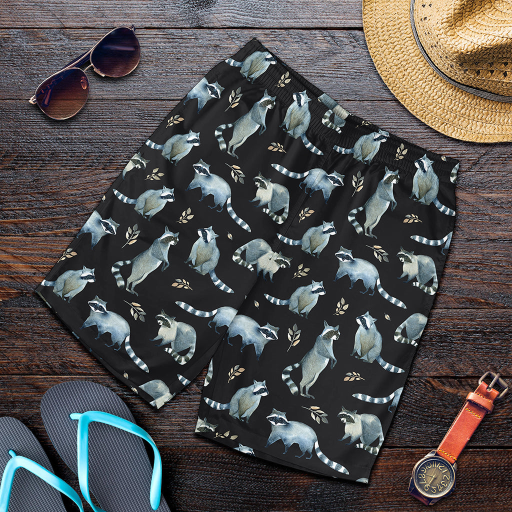 Watercolor Raccoon Pattern Print Men's Shorts