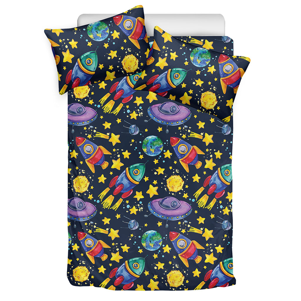 Watercolor Rocket Pattern Print Duvet Cover Bedding Set