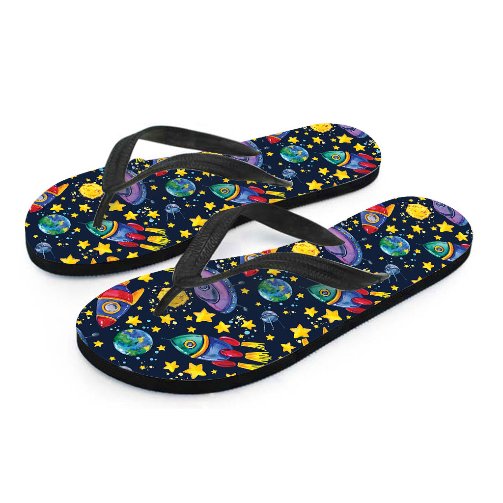 Watercolor Rocket Pattern Print Flip Flops