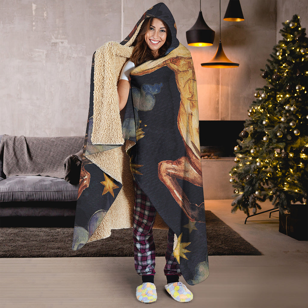 Watercolor Sagittarius Zodiac Sign Print Hooded Blanket