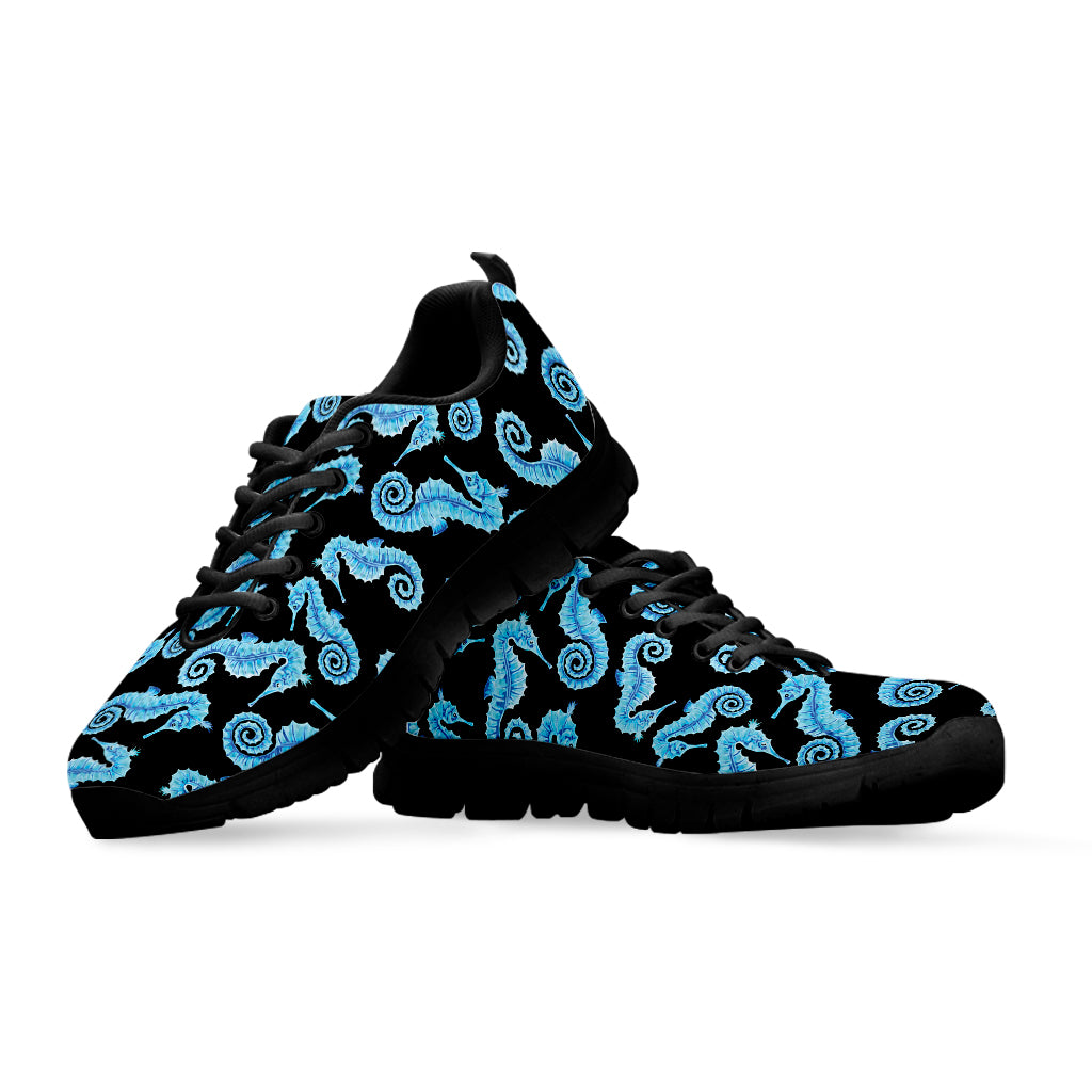 Watercolor Seahorse Pattern Print Black Sneakers