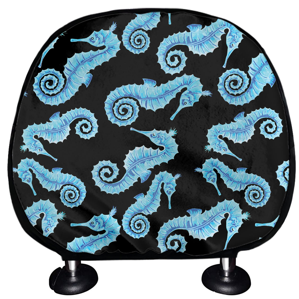 Watercolor Seahorse Pattern Print Car Headrest Covers
