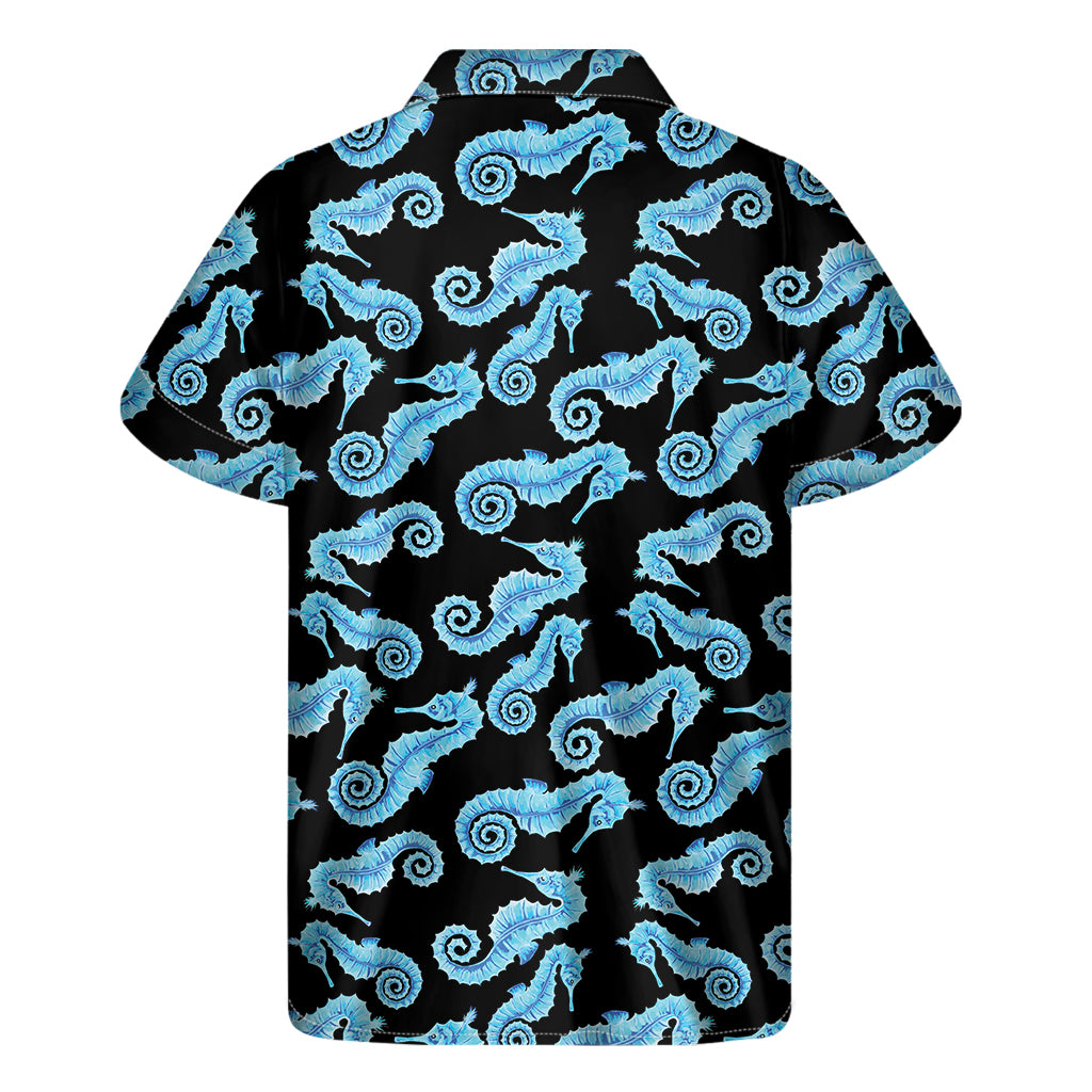 Watercolor Seahorse Pattern Print Men's Short Sleeve Shirt