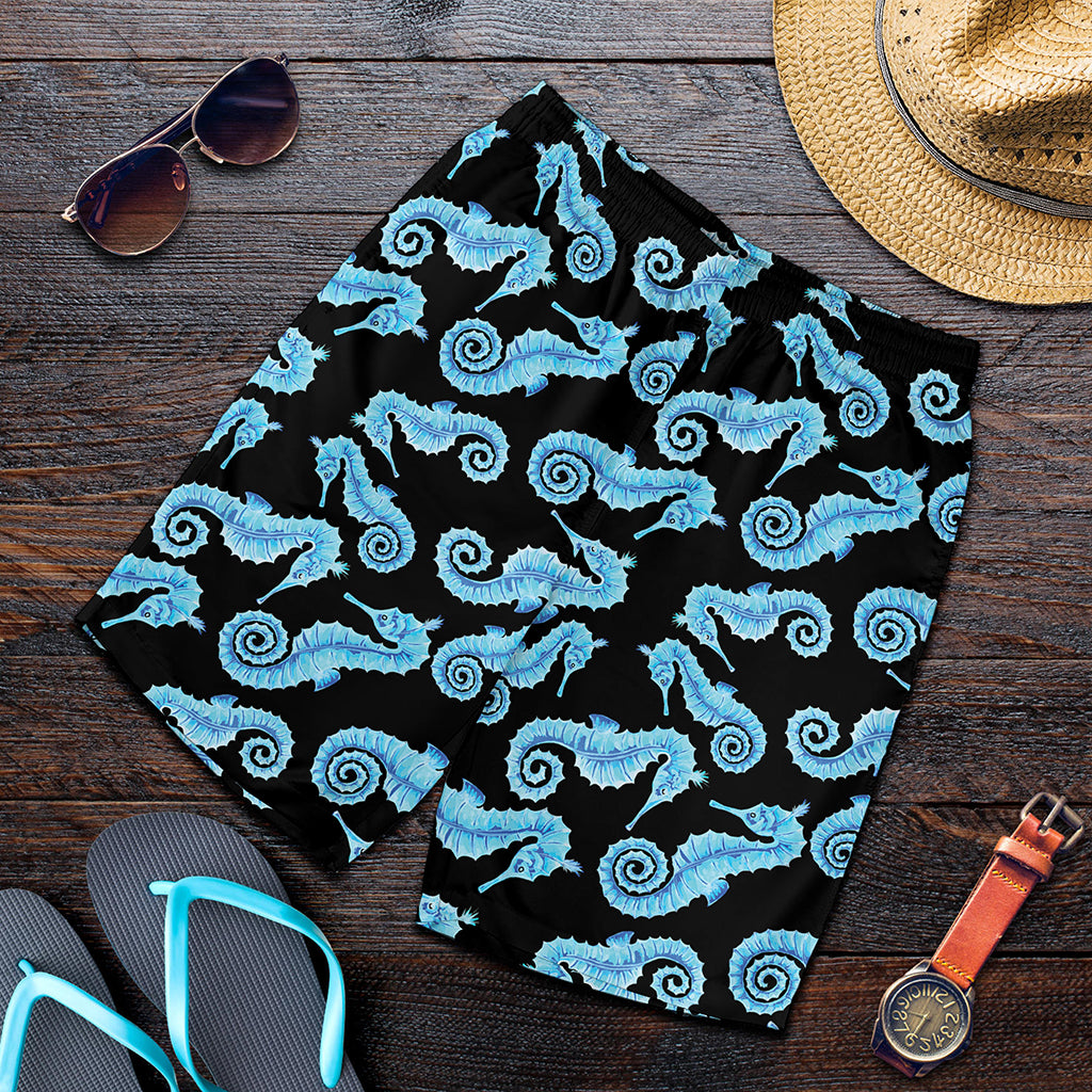 Watercolor Seahorse Pattern Print Men's Shorts