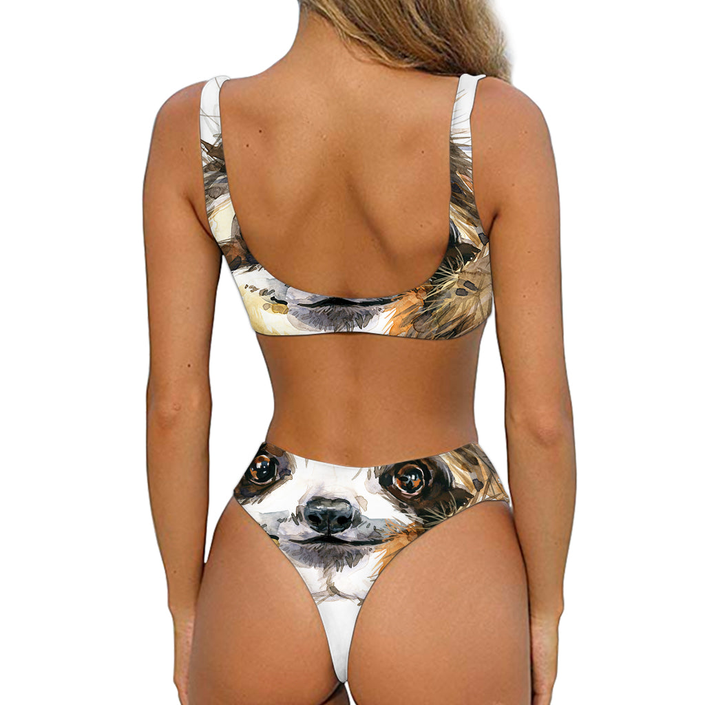 Watercolor Sloth Print Front Bow Tie Bikini