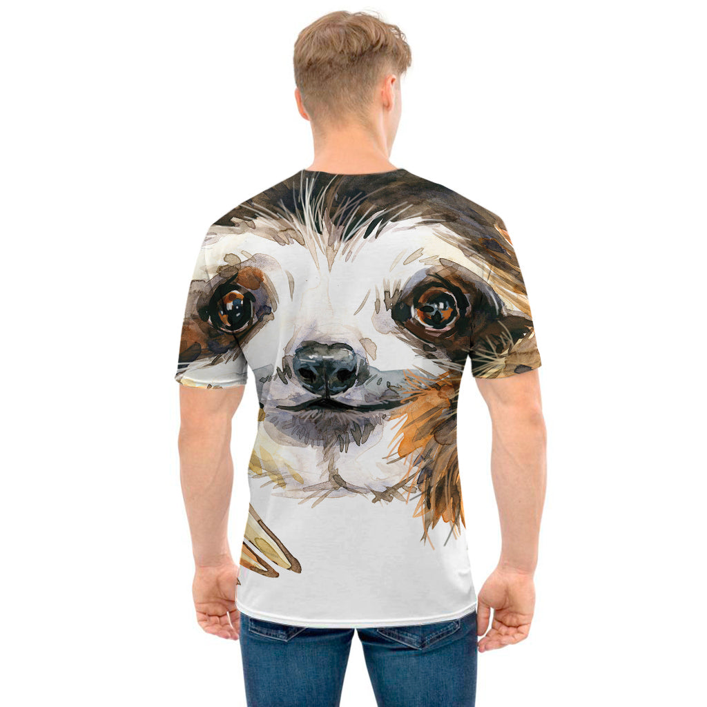 Watercolor Sloth Print Men's T-Shirt