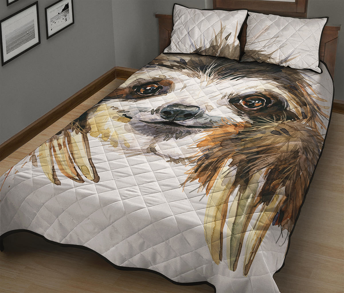Watercolor Sloth Print Quilt Bed Set