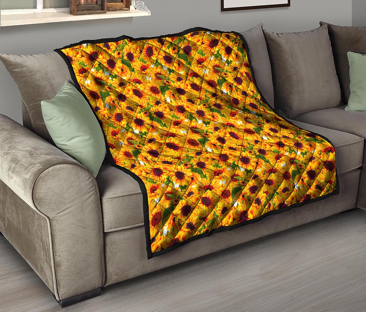 Watercolor Sunflower Pattern Print Quilt