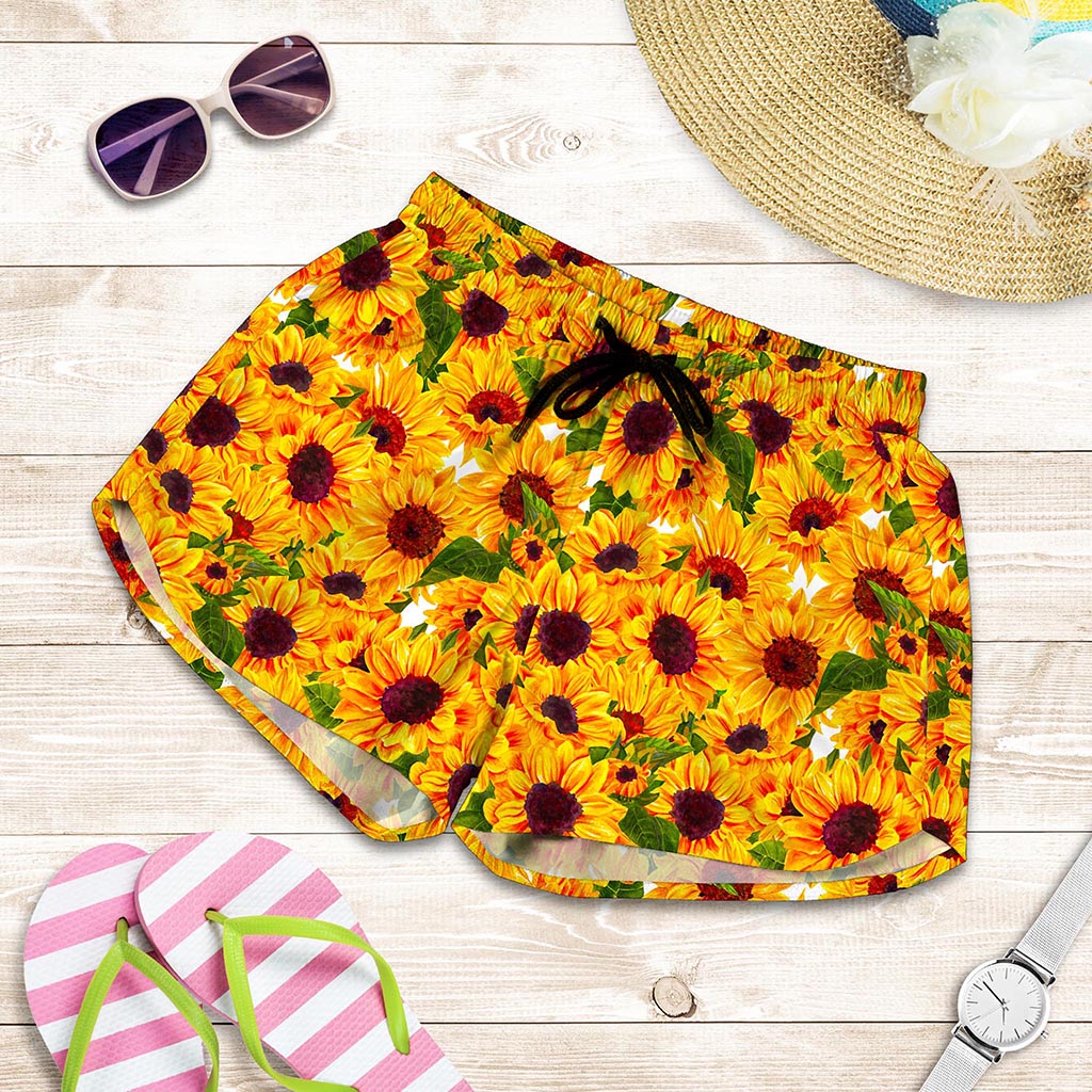 Watercolor Sunflower Pattern Print Women's Shorts