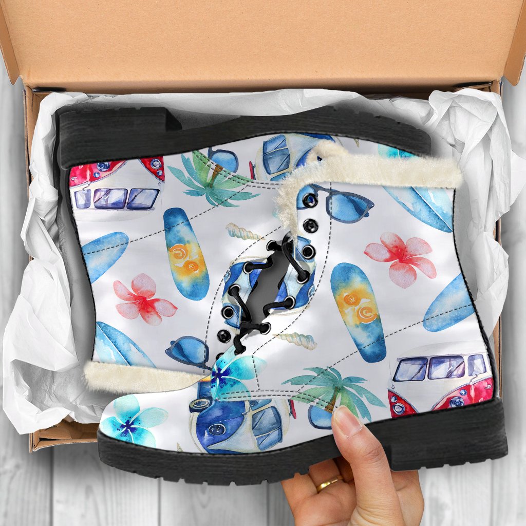 Watercolor Surfing Pattern Print Comfy Boots GearFrost