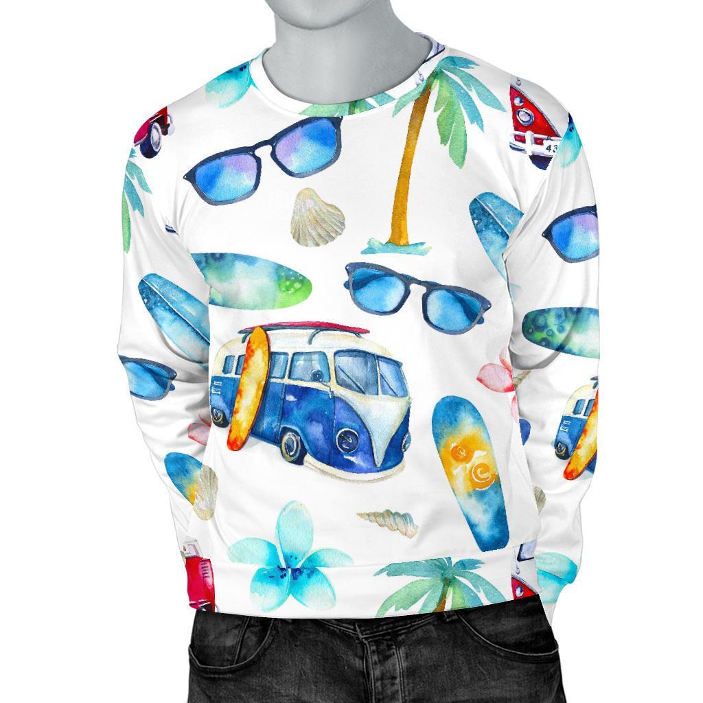 Watercolor Surfing Pattern Print Men's Crewneck Sweatshirt GearFrost