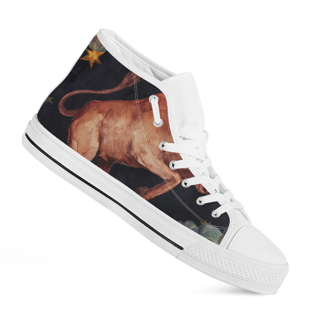 Watercolor Taurus Zodiac Sign Print White High Top Shoes