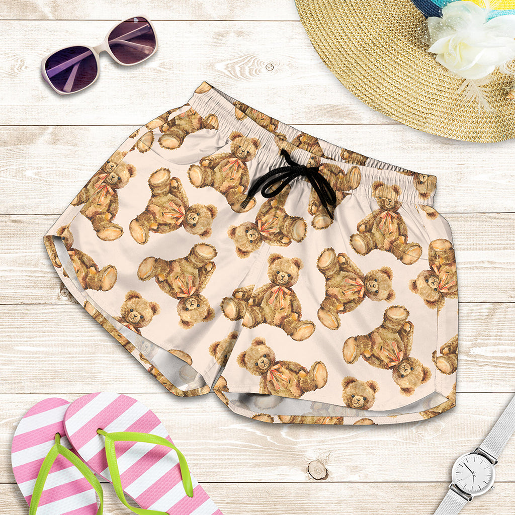 Watercolor Teddy Bear Pattern Print Women's Shorts