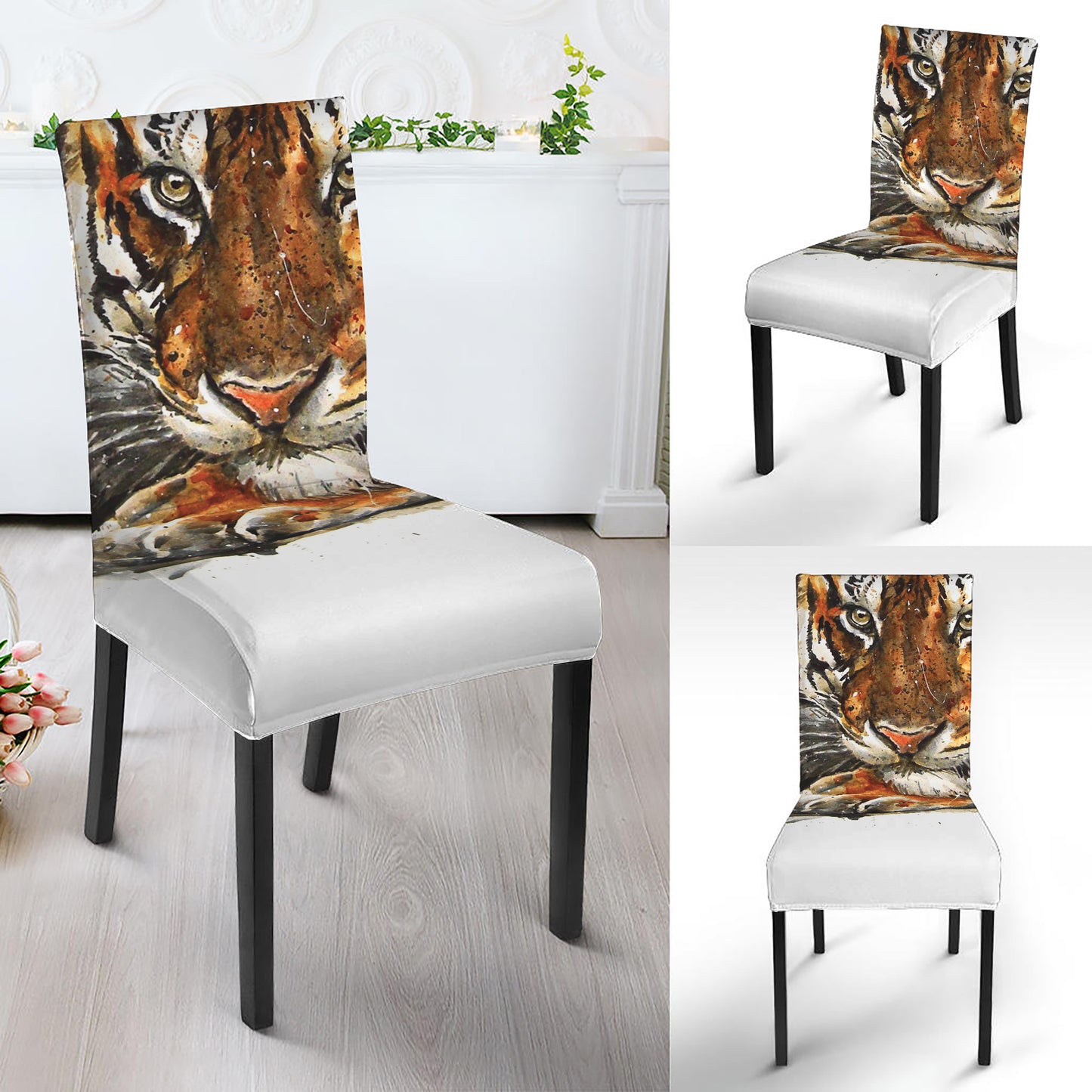 Watercolor Tiger Print Dining Chair Slipcover