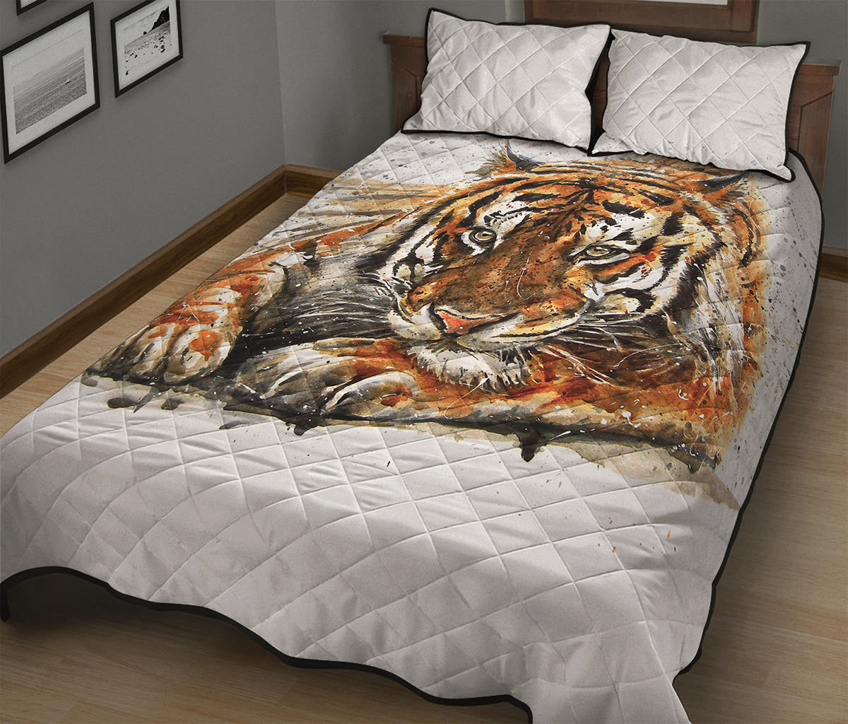 Watercolor Tiger Print Quilt Bed Set