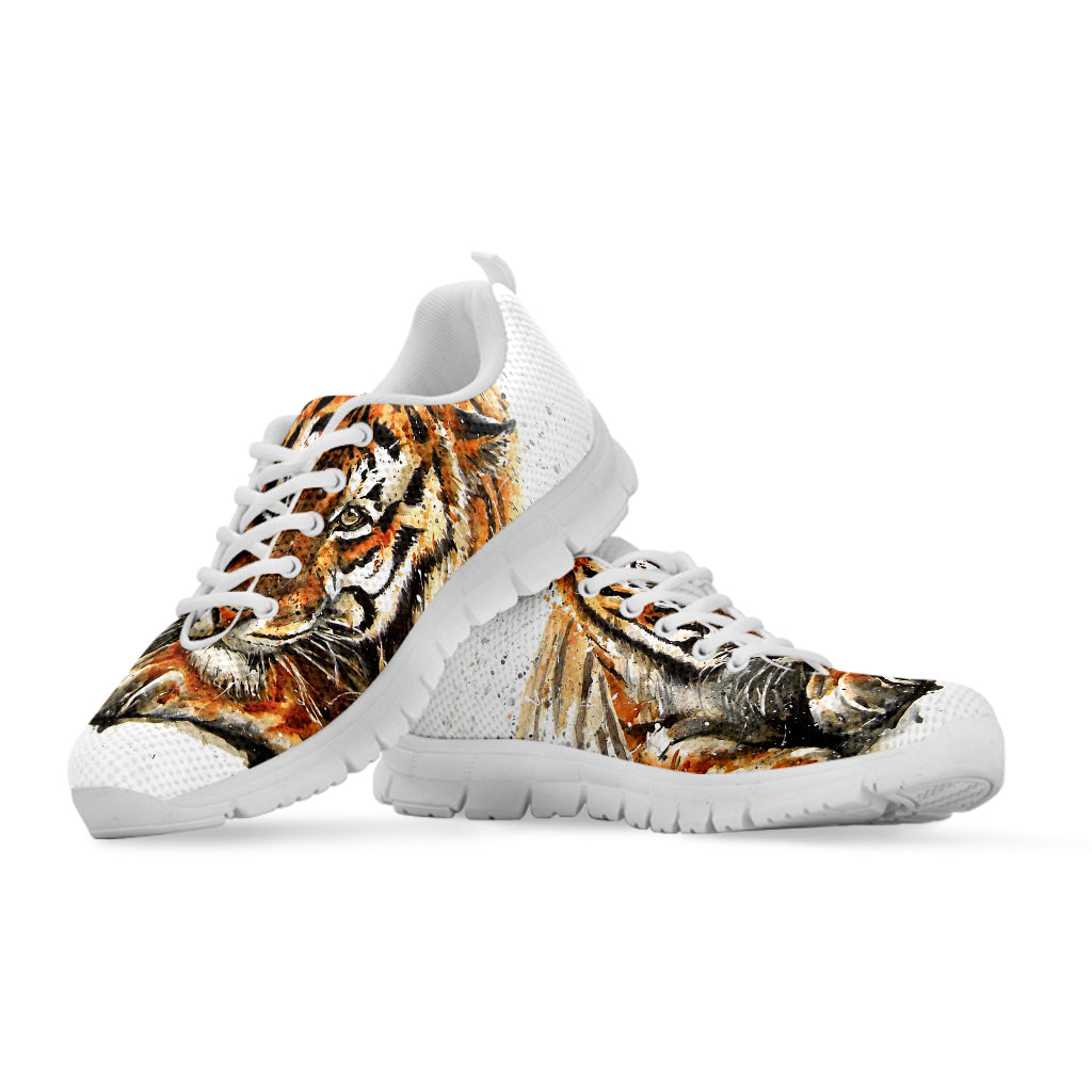Watercolor Tiger Print White Sneakers