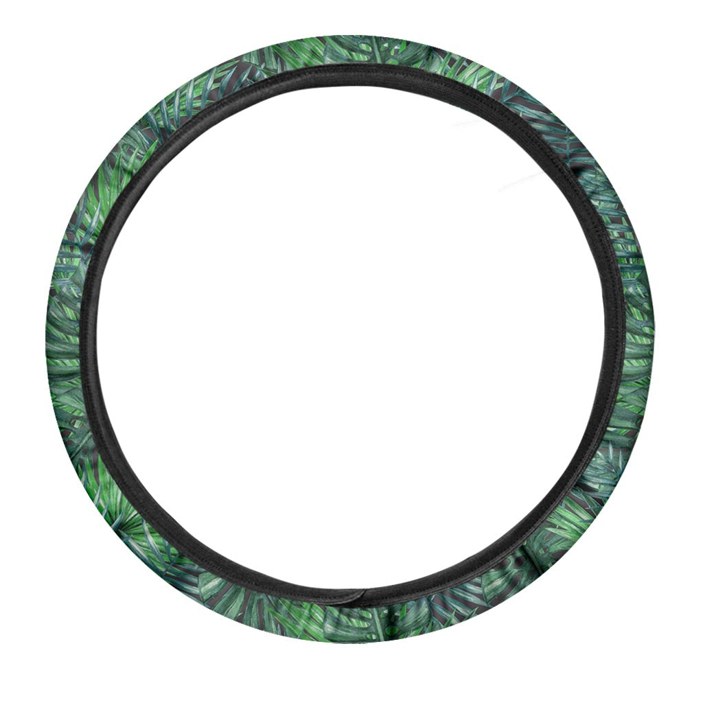 Watercolor Tropical Leaves Pattern Print Car Steering Wheel Cover
