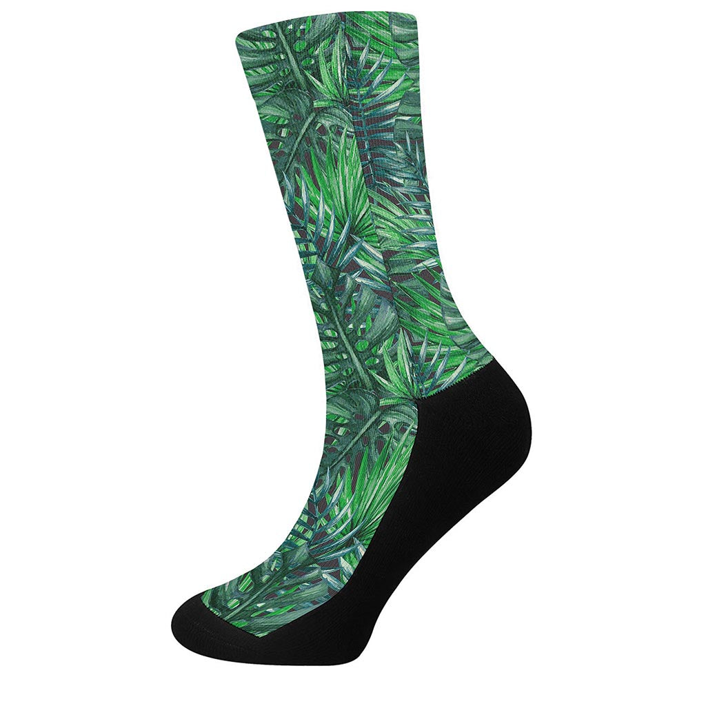 Watercolor Tropical Leaves Pattern Print Crew Socks