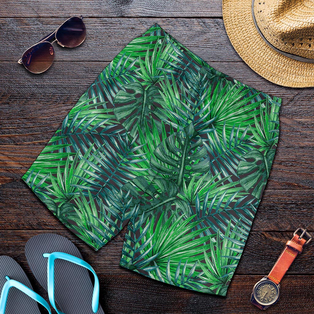 Watercolor Tropical Leaves Pattern Print Men's Shorts