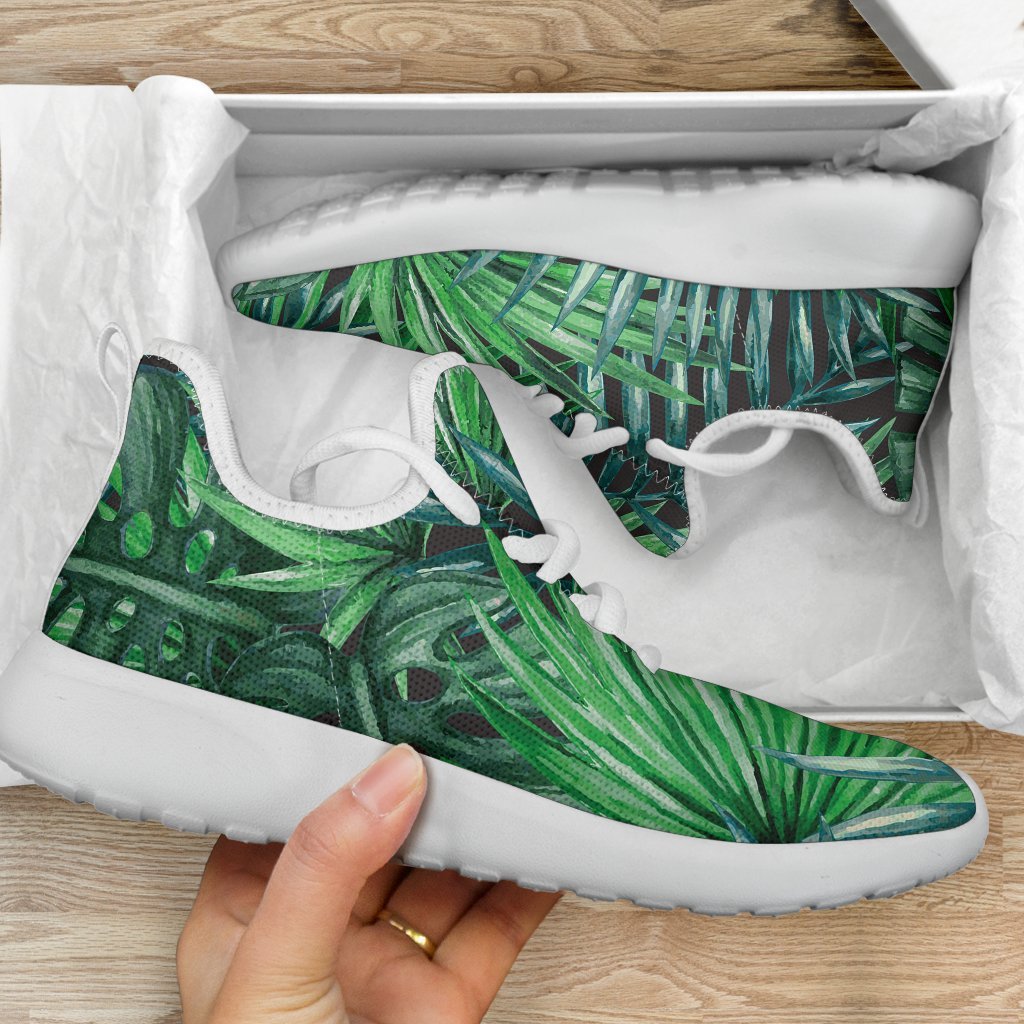 Watercolor Tropical Leaves Pattern Print Mesh Knit Shoes GearFrost