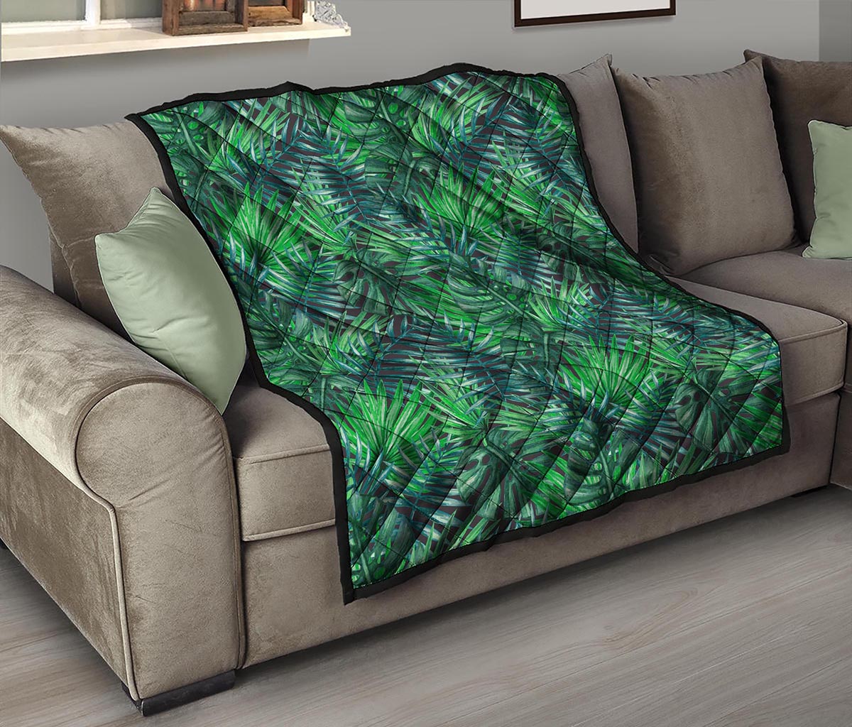 Watercolor Tropical Leaves Pattern Print Quilt