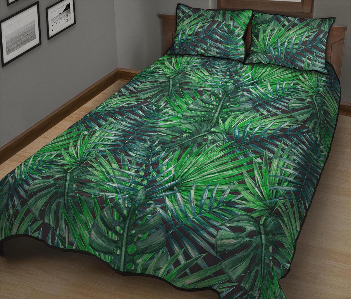 Watercolor Tropical Leaves Pattern Print Quilt Bed Set