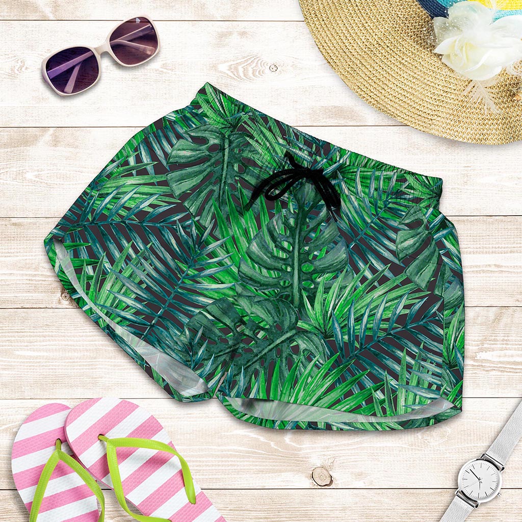 Watercolor Tropical Leaves Pattern Print Women's Shorts