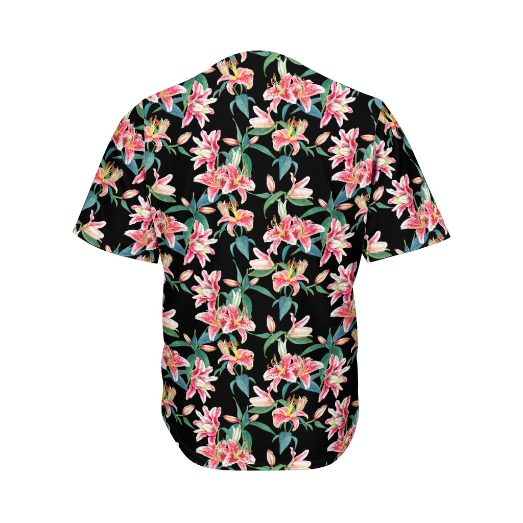 Watercolor Tropical Lily Pattern Print Men's Baseball Jersey