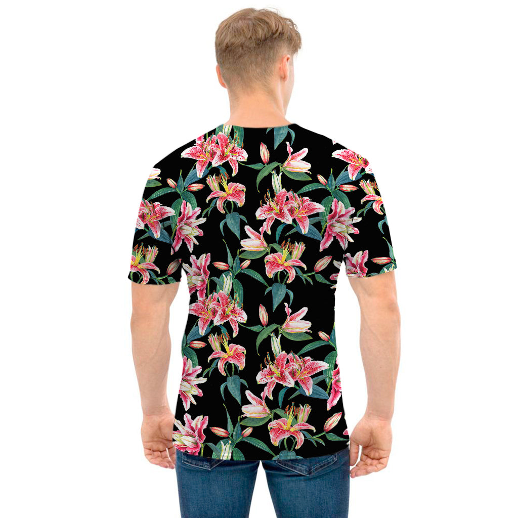 Watercolor Tropical Lily Pattern Print Men's T-Shirt