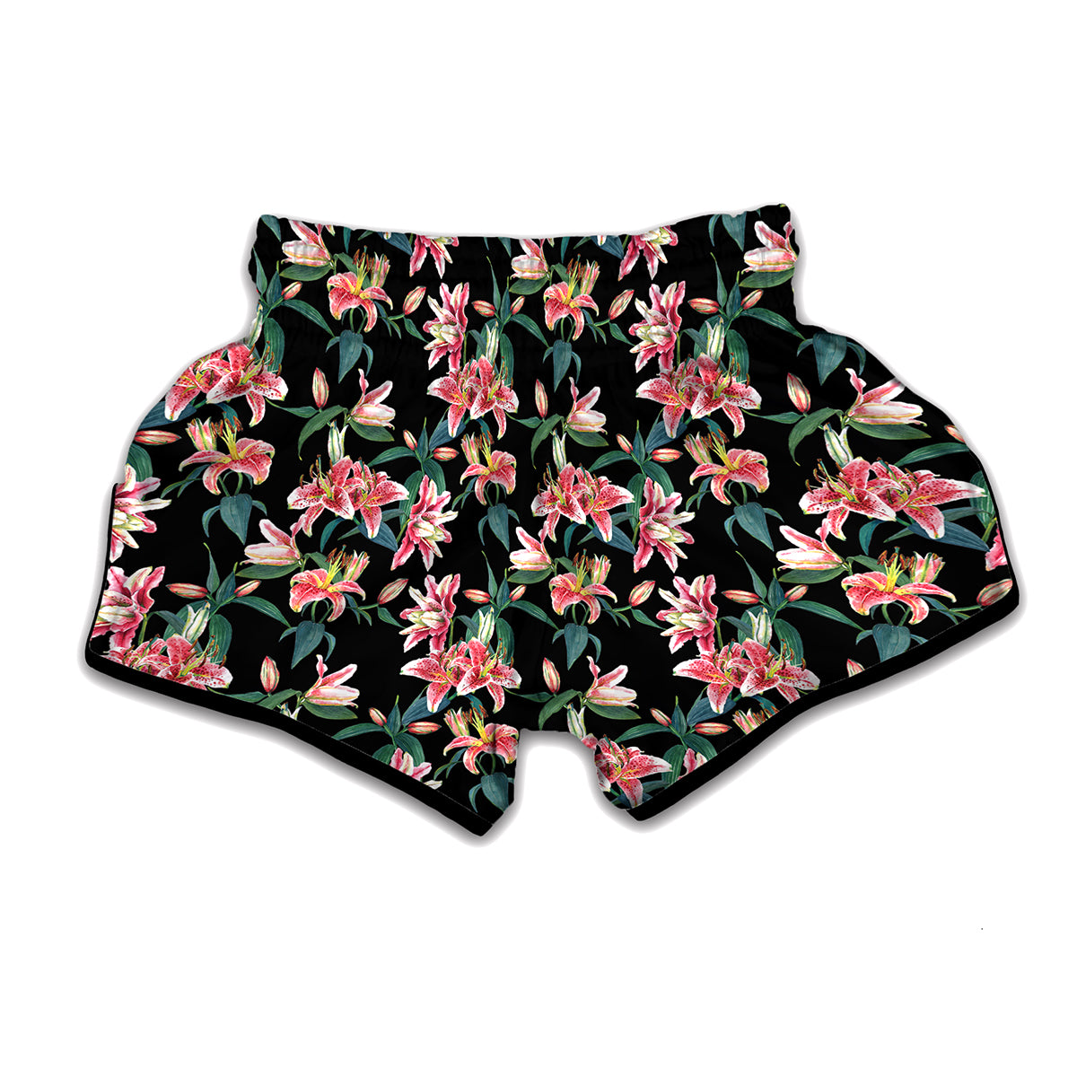 Watercolor Tropical Lily Pattern Print Muay Thai Boxing Shorts