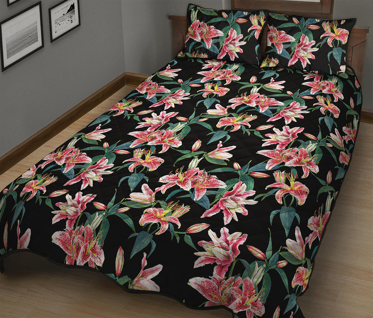 Watercolor Tropical Lily Pattern Print Quilt Bed Set