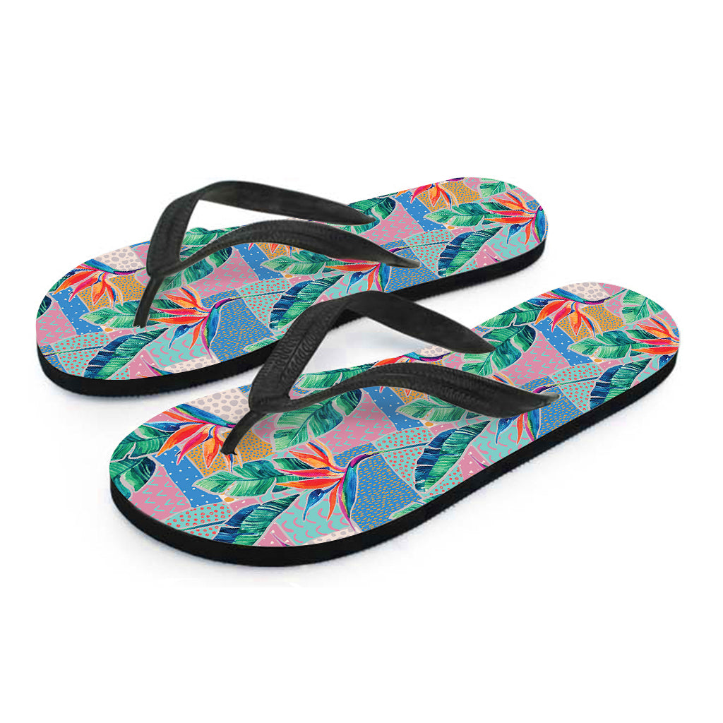 Watercolor Tropical Patchwork Print Flip Flops