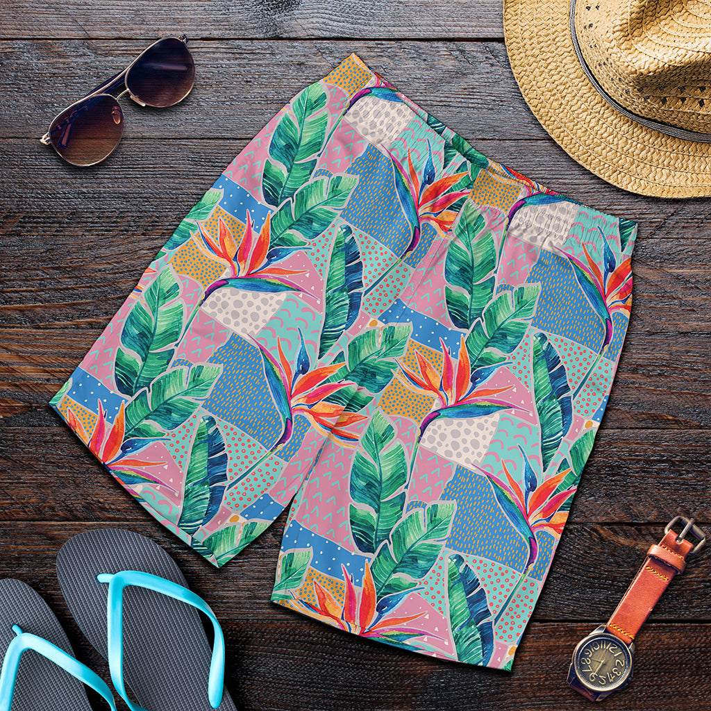 Watercolor Tropical Patchwork Print Men's Shorts