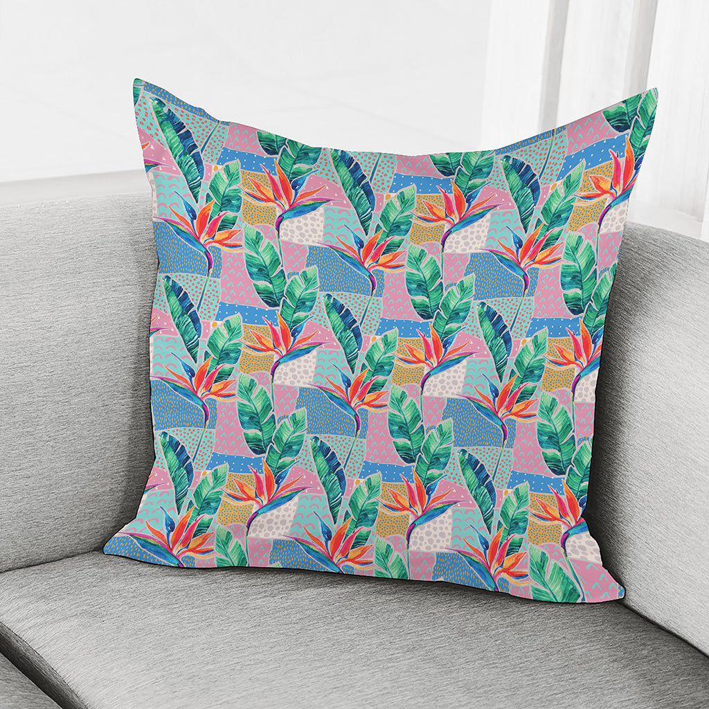 Watercolor Tropical Patchwork Print Pillow Cover