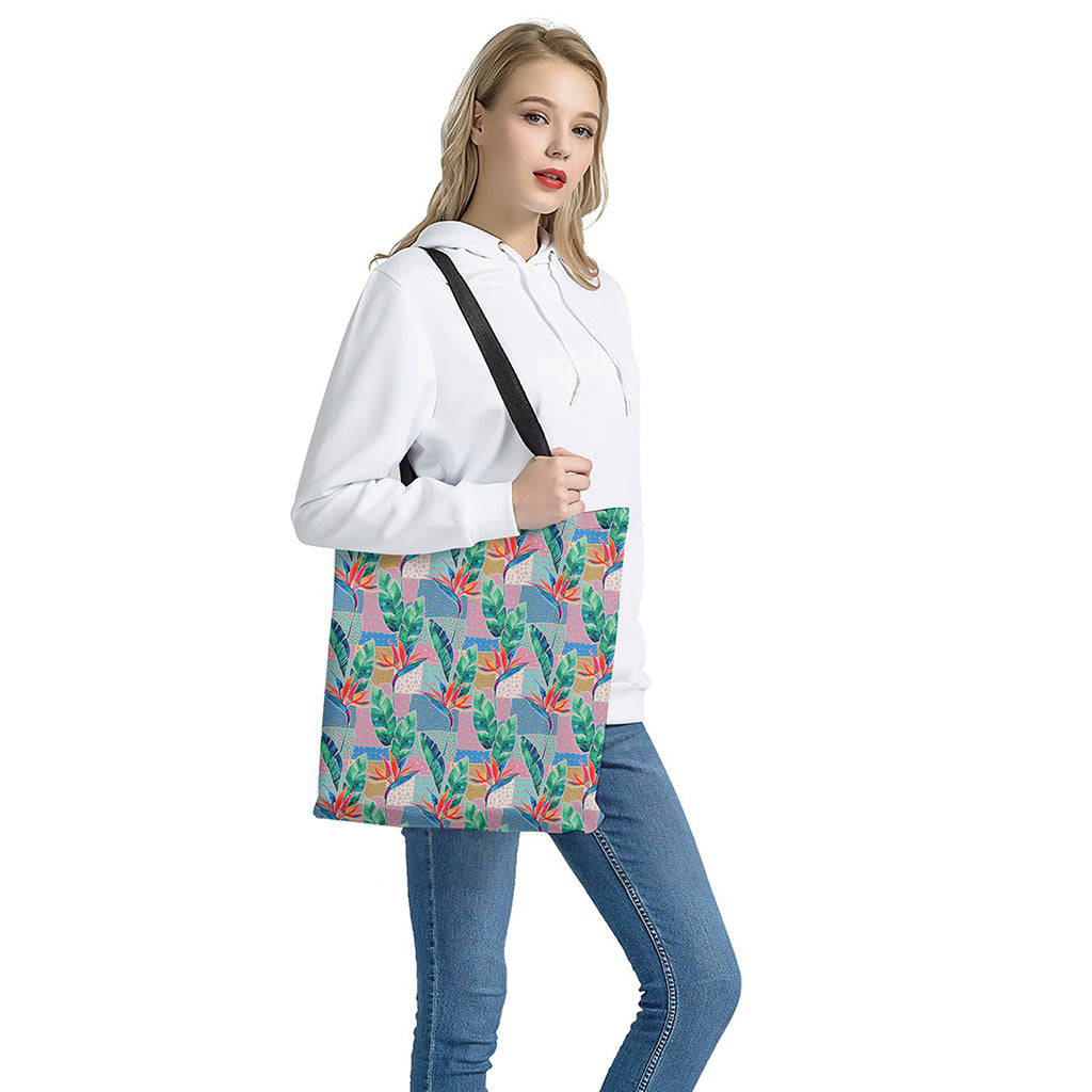 Watercolor Tropical Patchwork Print Tote Bag