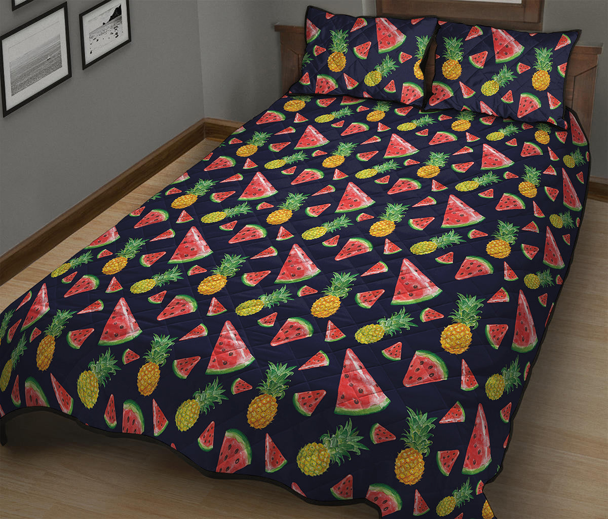 Watercolor Tropical Pattern Print Quilt Bed Set