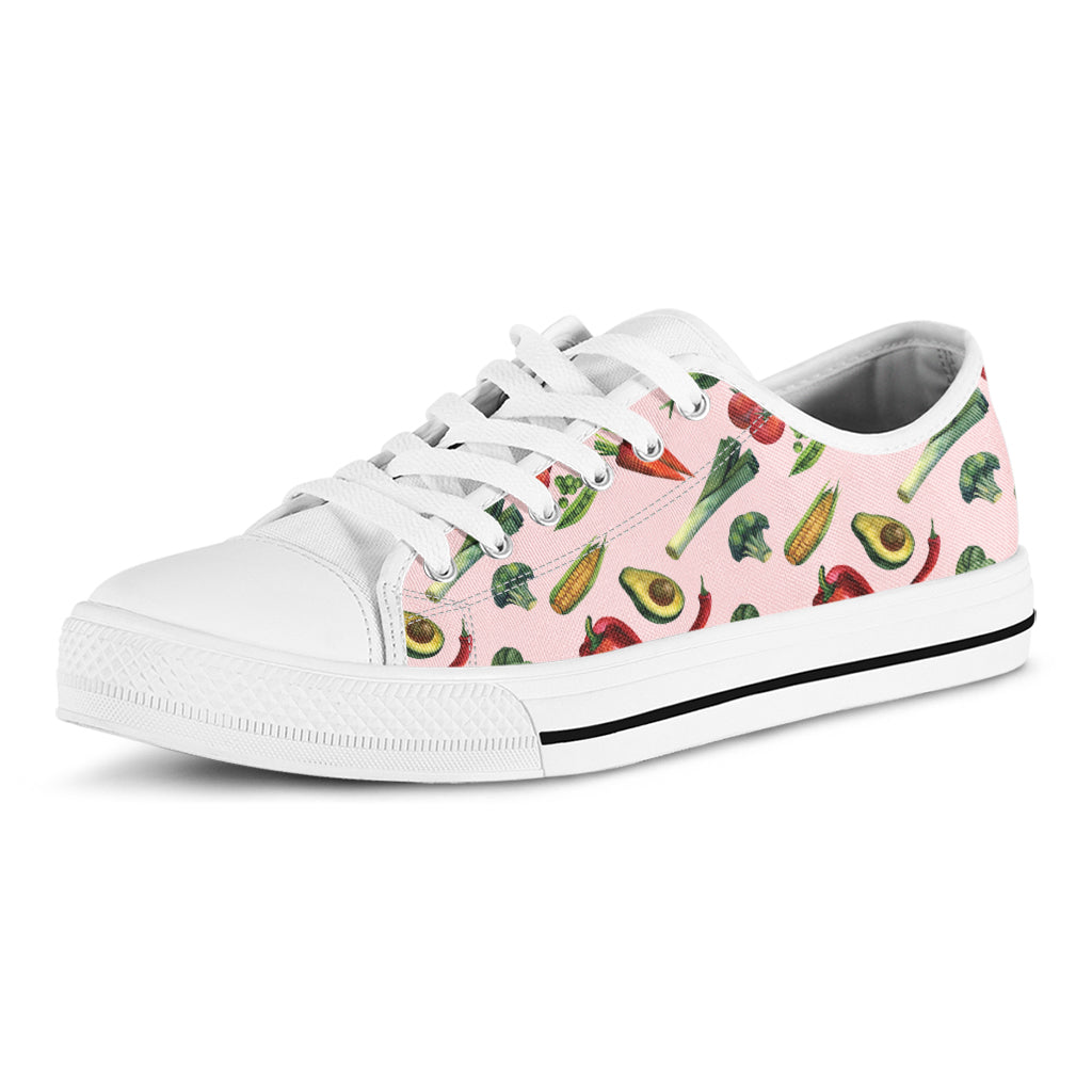 Watercolor Vegan Pattern Print White Low Top Shoes