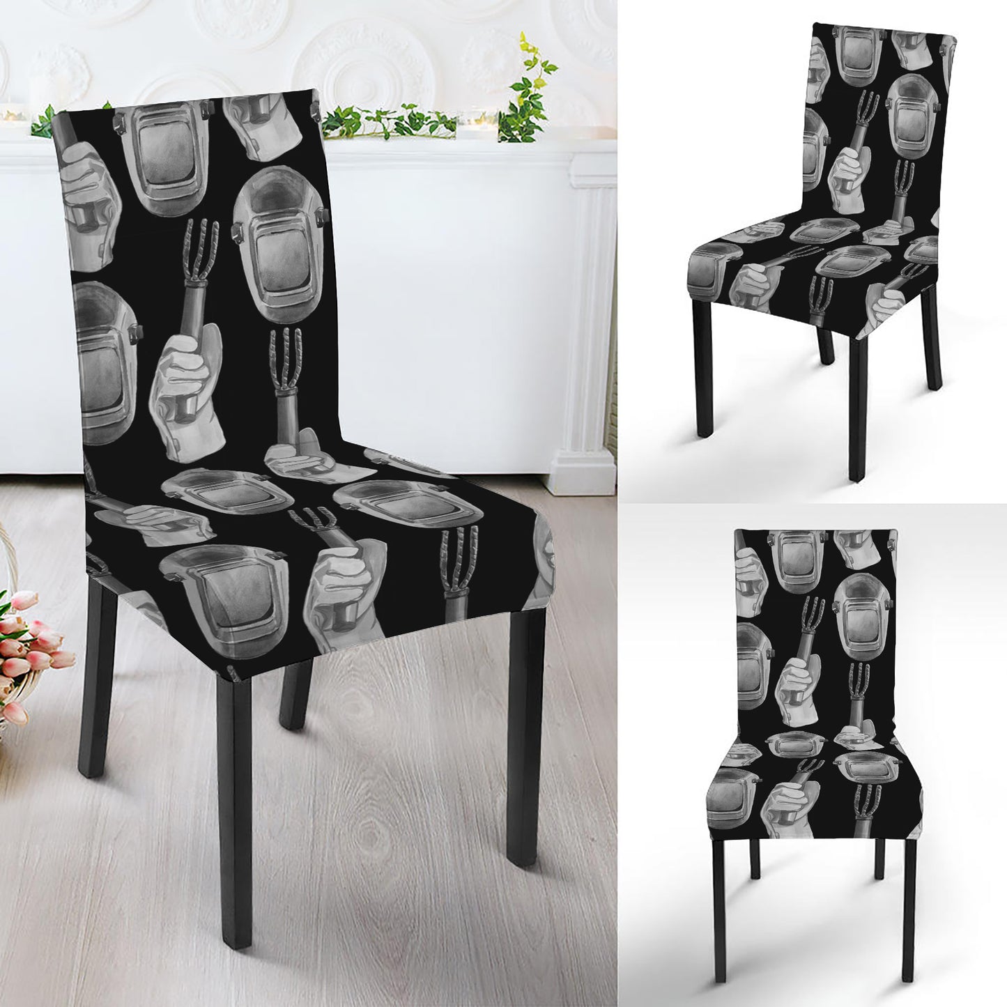 Watercolor Welder Pattern Print Dining Chair Slipcover