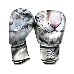 Watercolor White Bengal Tiger Print Boxing Gloves