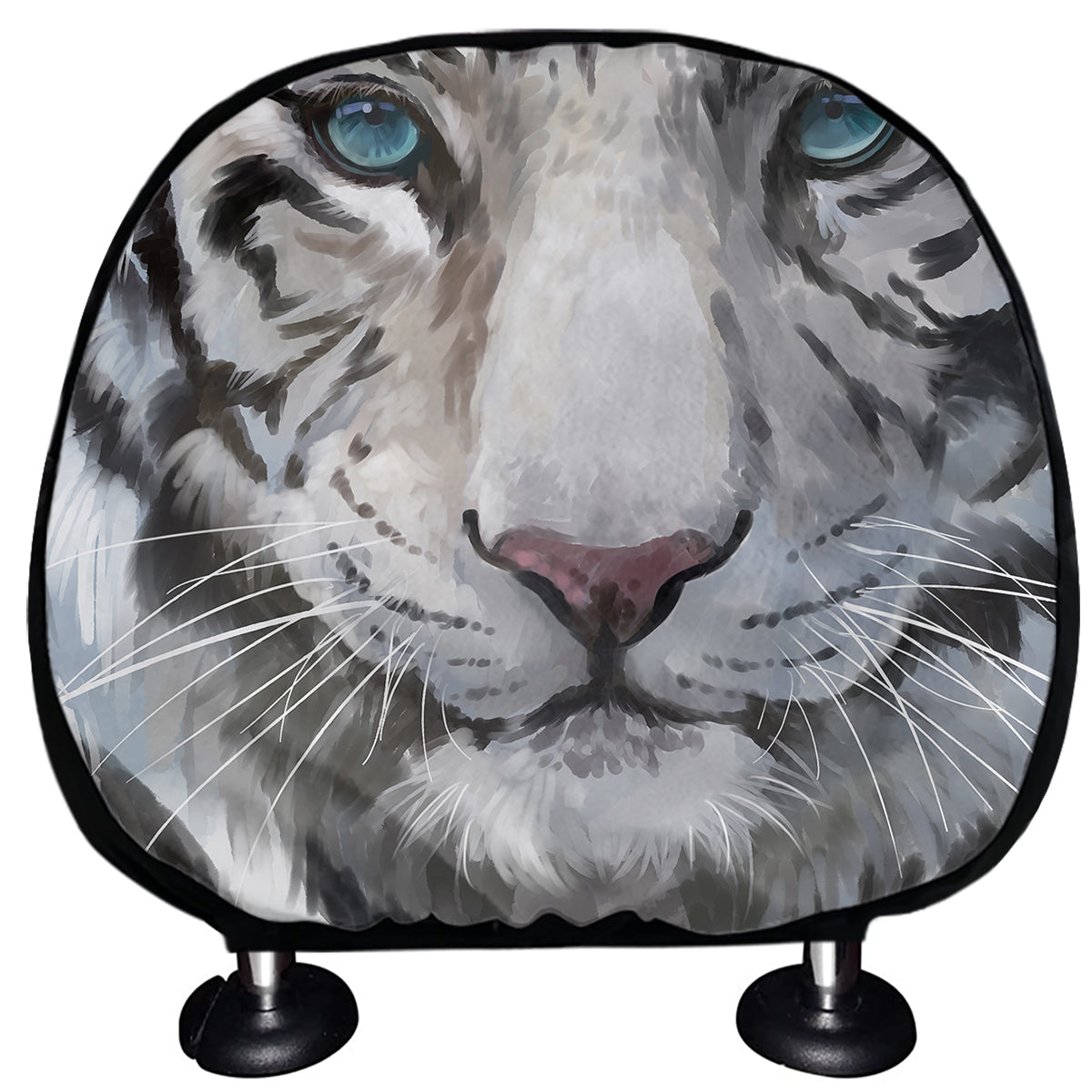 Watercolor White Bengal Tiger Print Car Headrest Covers