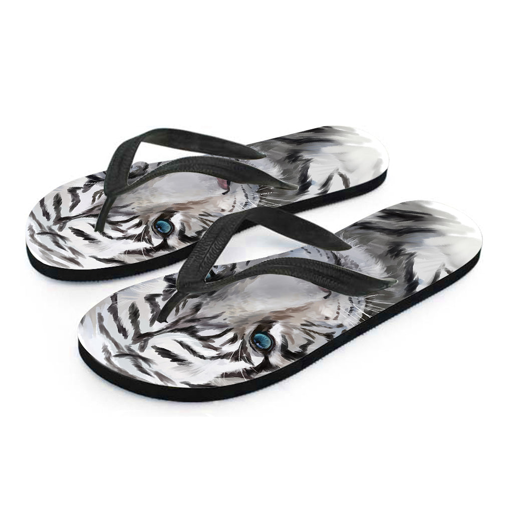 Watercolor White Bengal Tiger Print Flip Flops