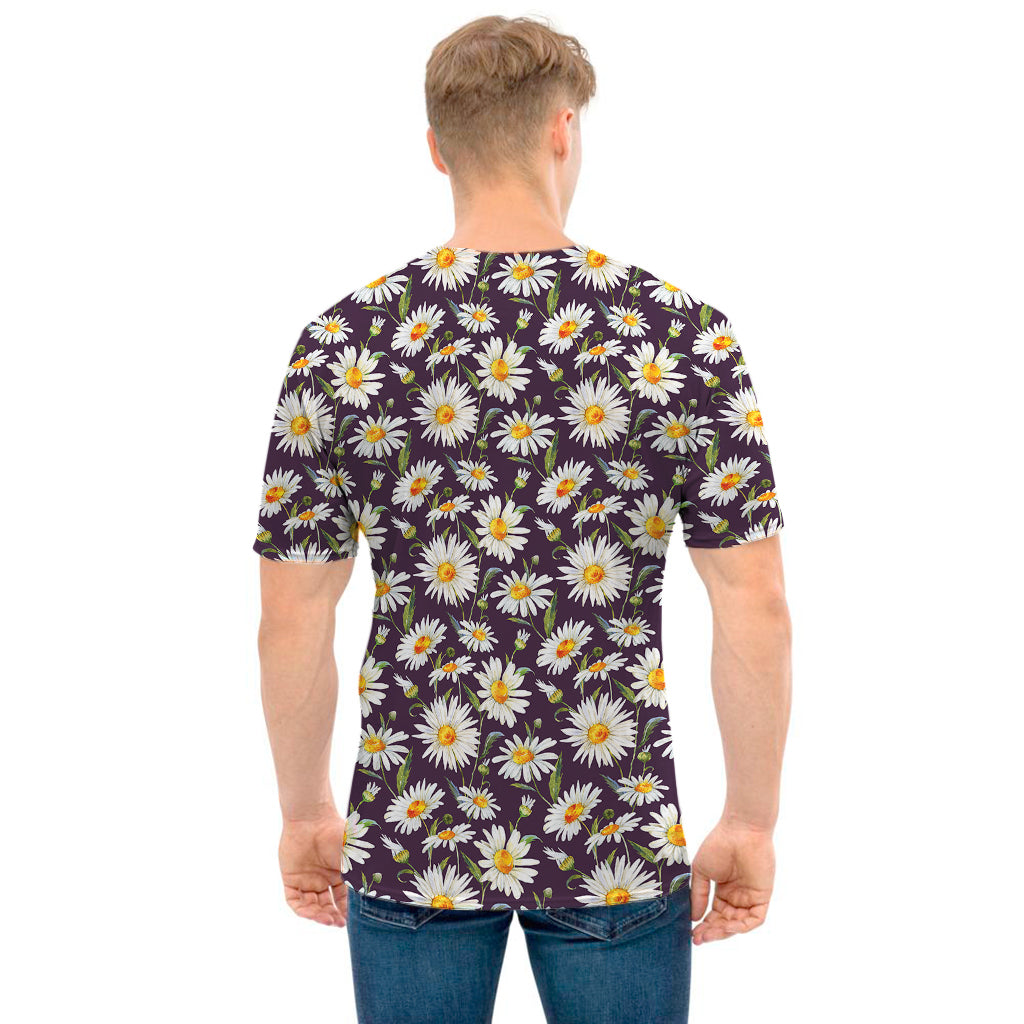 Watercolor White Daisy Pattern Print Men's T-Shirt