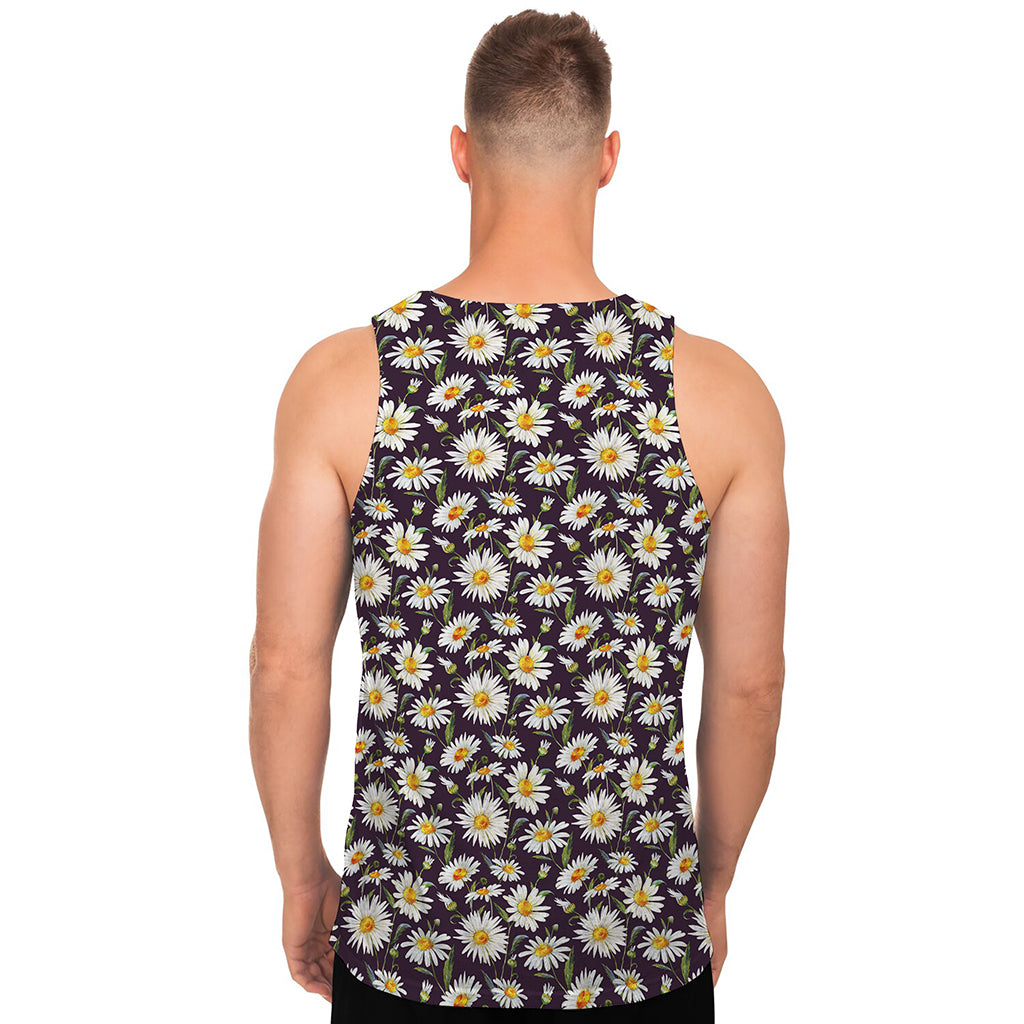 Watercolor White Daisy Pattern Print Men's Tank Top