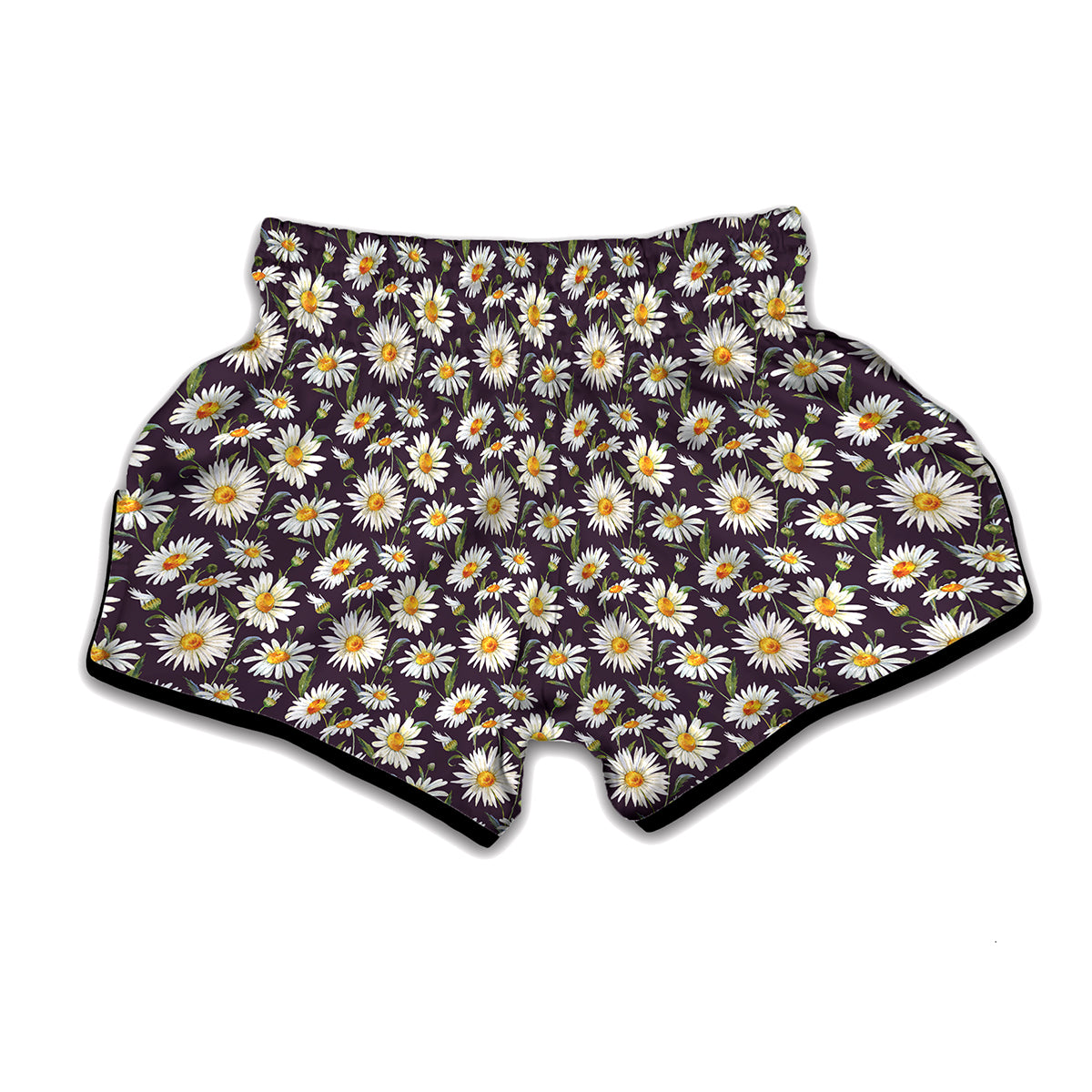 Watercolor White Daisy Pattern Print Muay Thai Boxing Shorts