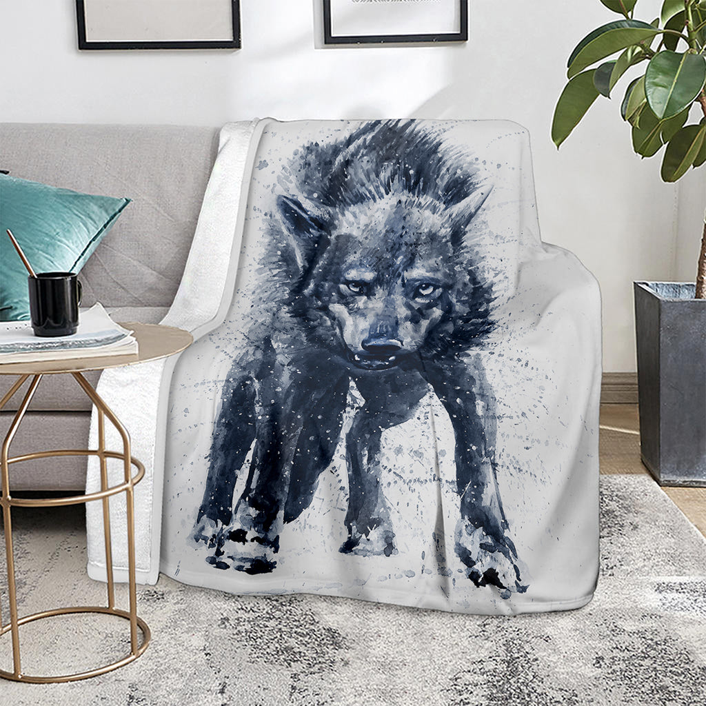 Watercolor Wolf Portrait Print Blanket