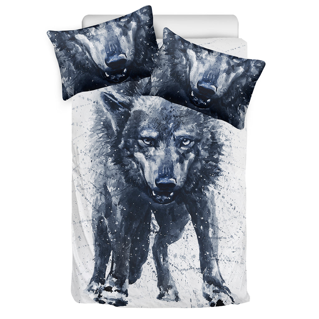 Watercolor Wolf Portrait Print Duvet Cover Bedding Set