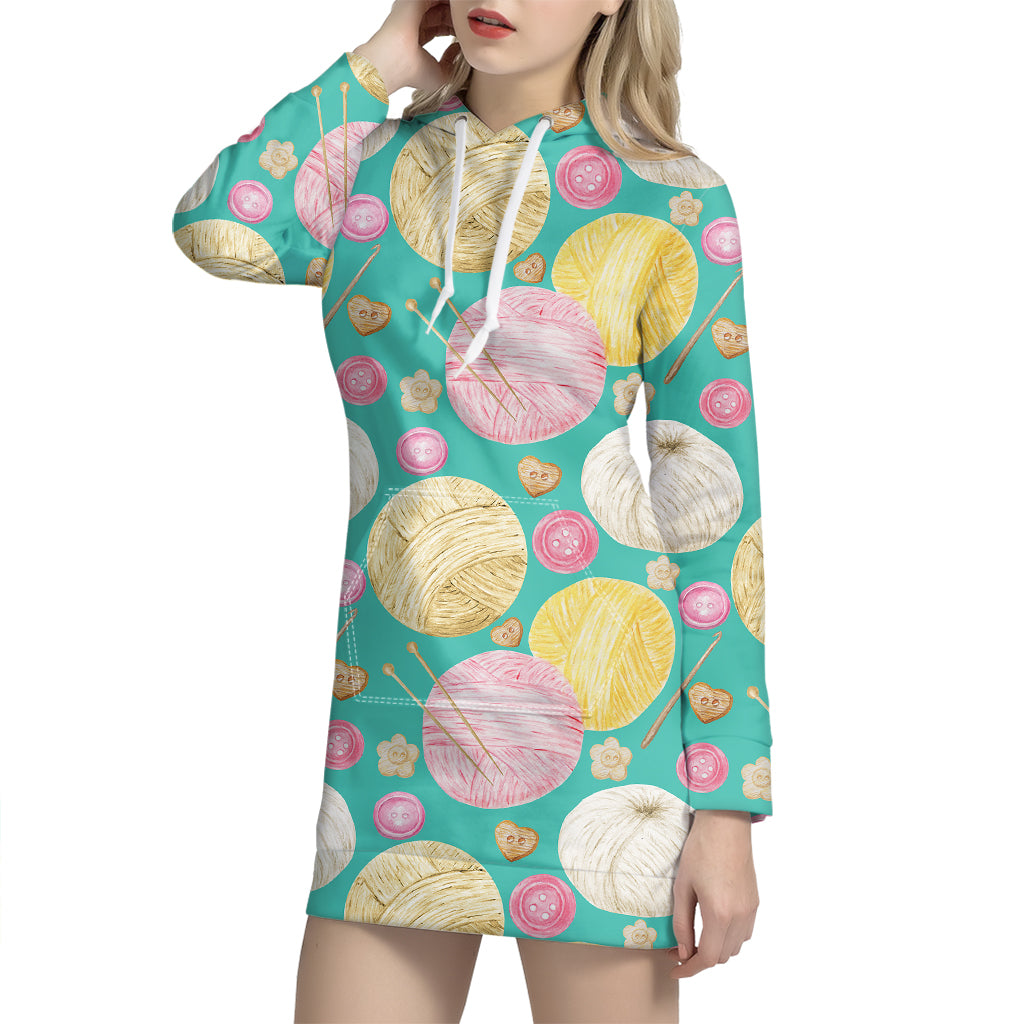 Watercolor Yarn Pattern Print Hoodie Dress