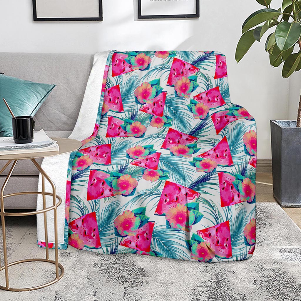 Watermelon Teal Hawaiian Pattern Print Blanket